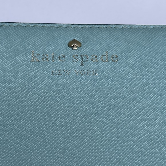 Kate Spade Wallet Light Blue 8''x4''x1'' Blue Cow Leather Zip Around‎ Logo boho - Picture 2 of 14